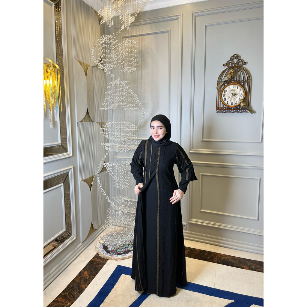 Gamis Abaya Hitam Lis Kuning