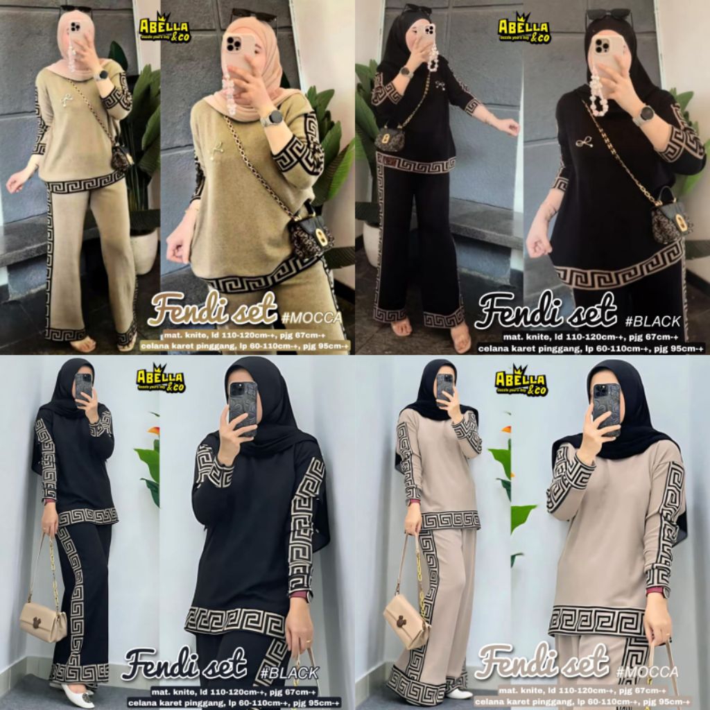 FENDI ONE SET CELANA PANJANG MAT KNITE CELANA PINGGANG FULL KARET ORY BY ABELLA