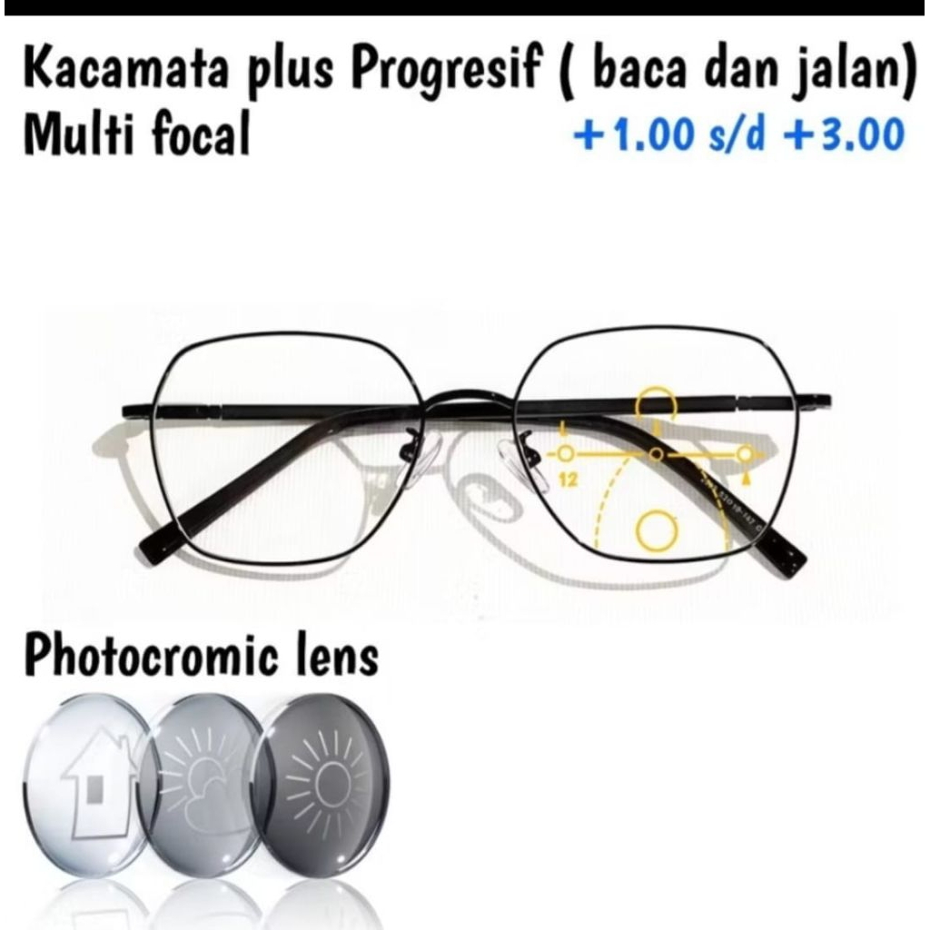 Kacamata progresive Photocromic  (baca dan jalan)  frame 2885 cowok dan  cewek |Kacamata double foku