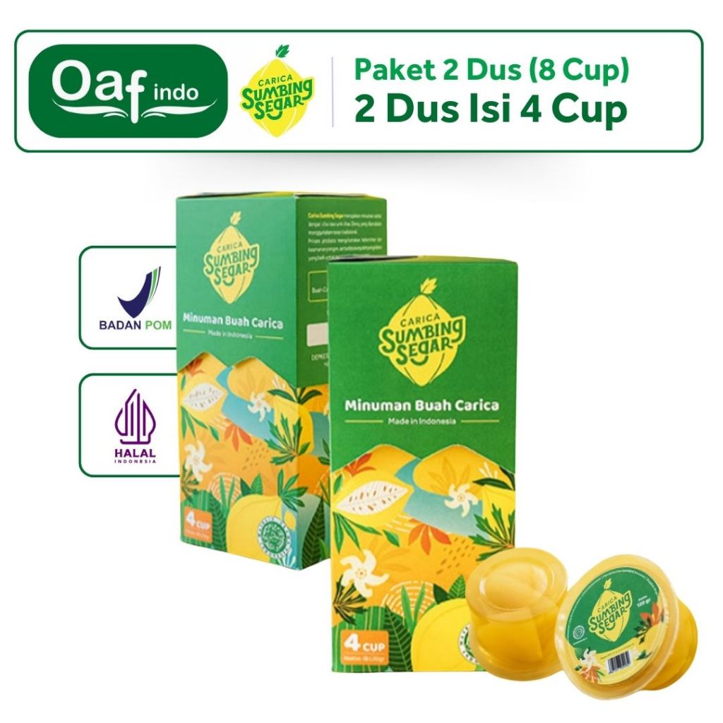 

Sumbing Segar Minuman Carica Khas Wonosobo Paket 2 Dus isi 4 Cup Buah Carica Dieng Pilihan