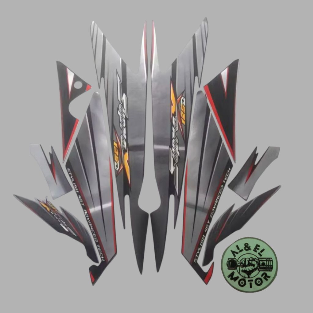 STIKER STRIPING LIS LES  POLET BODY MOTOR HONDA SUPRA X 125 D 2005 HITAM SILVER