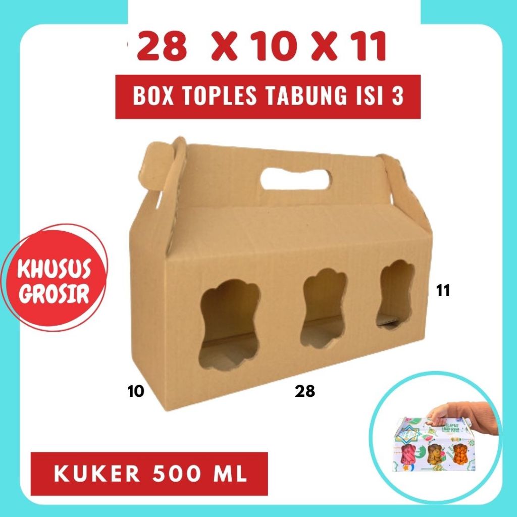 

Box Jinjing 28x10x11 (KUKER TOPLES JAR 500ml ISI 3) Gable Box Kardus Lebaran Idul Fitri Hampers