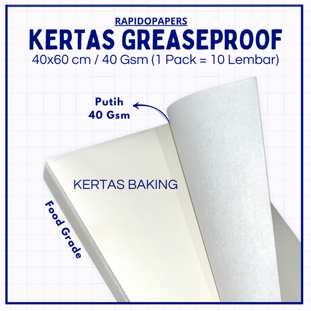 

Kertas Roti [40x60 cm, 10 Lembar] Baking Paper Putih/Coklat / Alas Loyang Oven / Alas Air Fryer / Greaseproof Paper 40gr