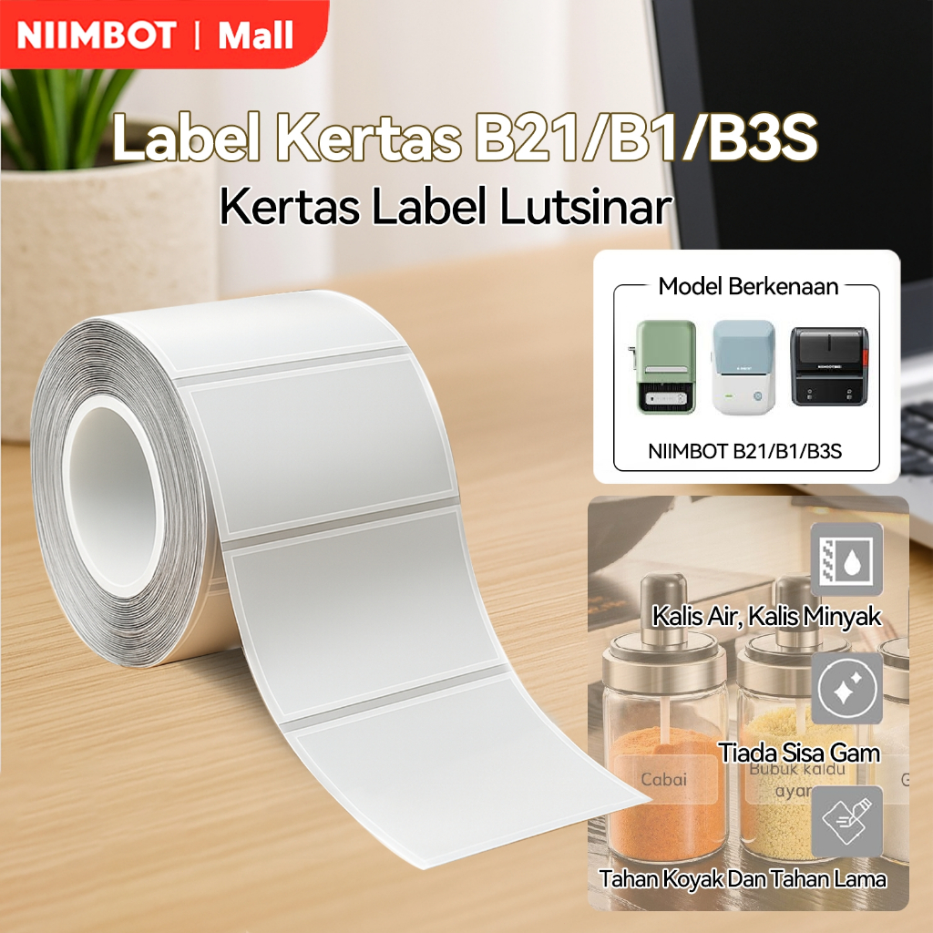 

NIIMBOT B21 B1 B3S B203 STICKER LABEL THERMAL CLEAR TRANSPARAN TAHAN AIR MINYAK