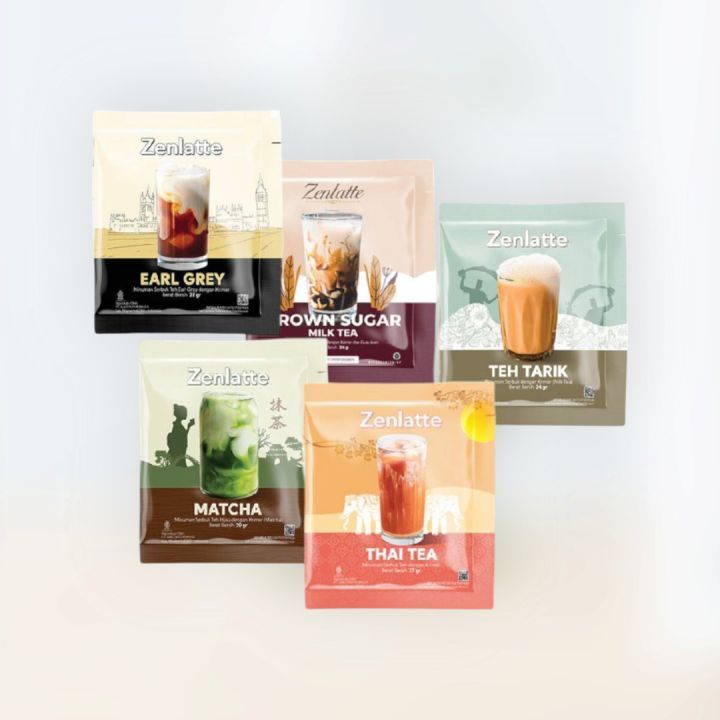 

zen latte minuman serbuk aneka rasa - zenlatte sachet - zenlatte renceng isi 10 - minuman matcha/teh tarik/thai tea/brown sugar/earl grey