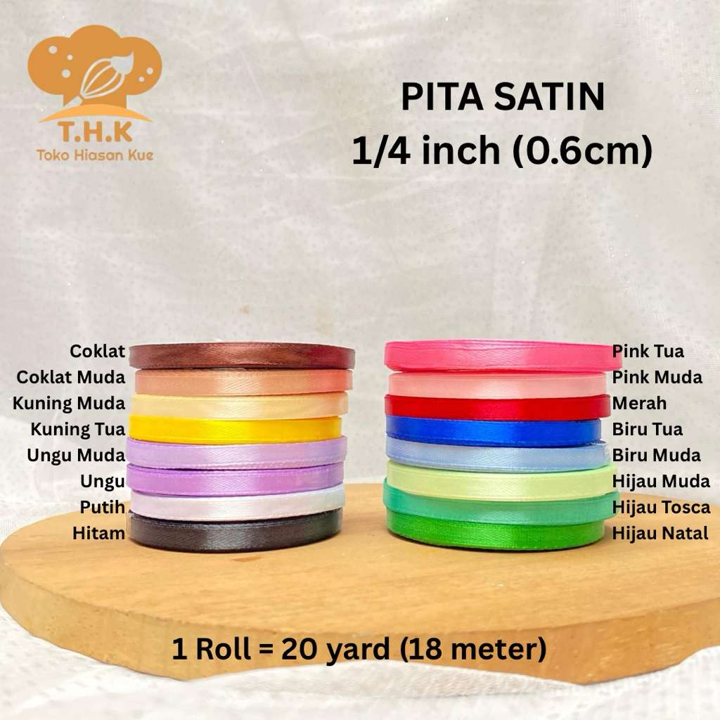 

(1roll) Pita Satin Polos Lebar 1/4 inch atau 0.6cm