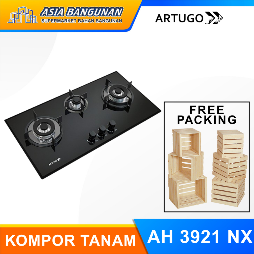 Kompor Tanam Artugo 3 Tungku AH 3921 NX Glass Tempered