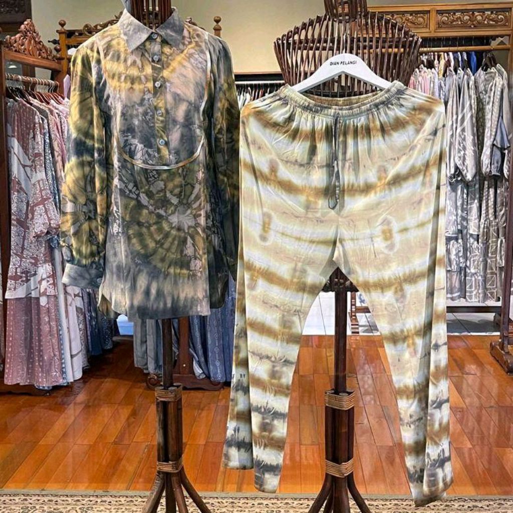 Ellina One Set Tunik + Pants by Dian Pelangi LIMITED EDITION Setelan Pajamas Atasan Celana Kulot Tie