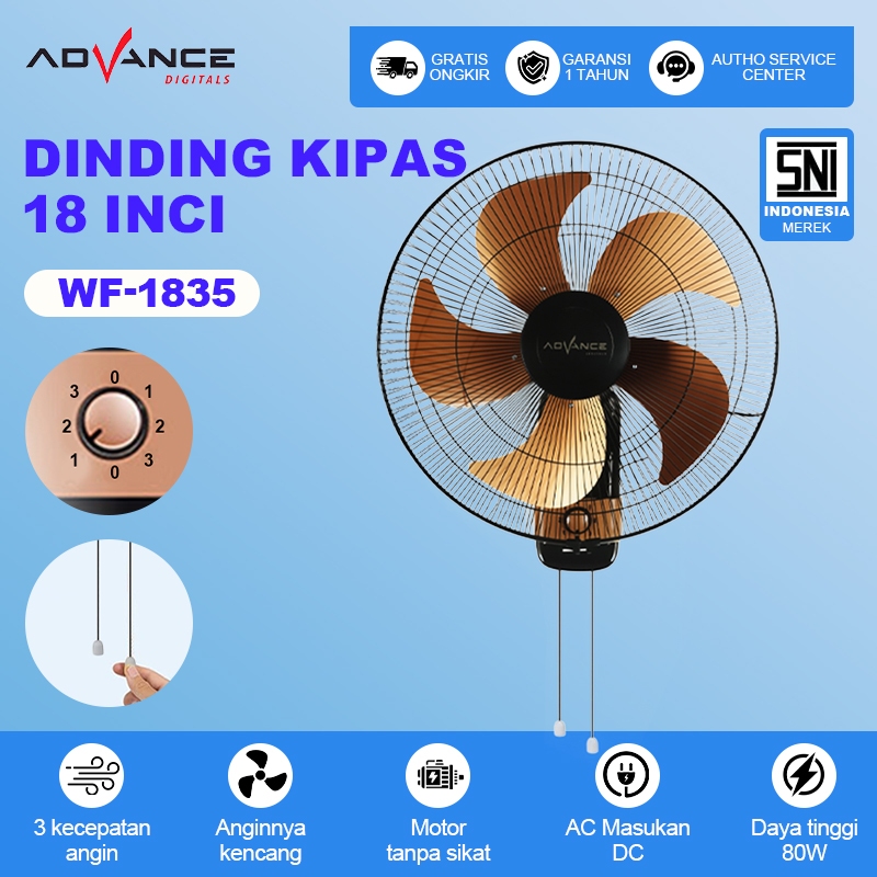 Advance Kipas Angin dinding WF-1835 18 inci baling 5 stainless kipas angin Tornado fan Swing / kipas