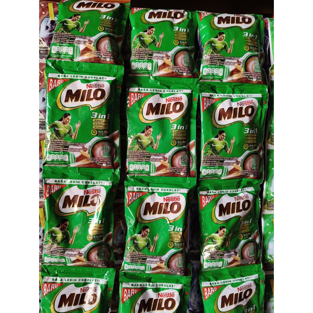 

Nestle Milo 3in1 Malt,Susu,Cokelat ( 1 Renceng isi 10 Pcs)