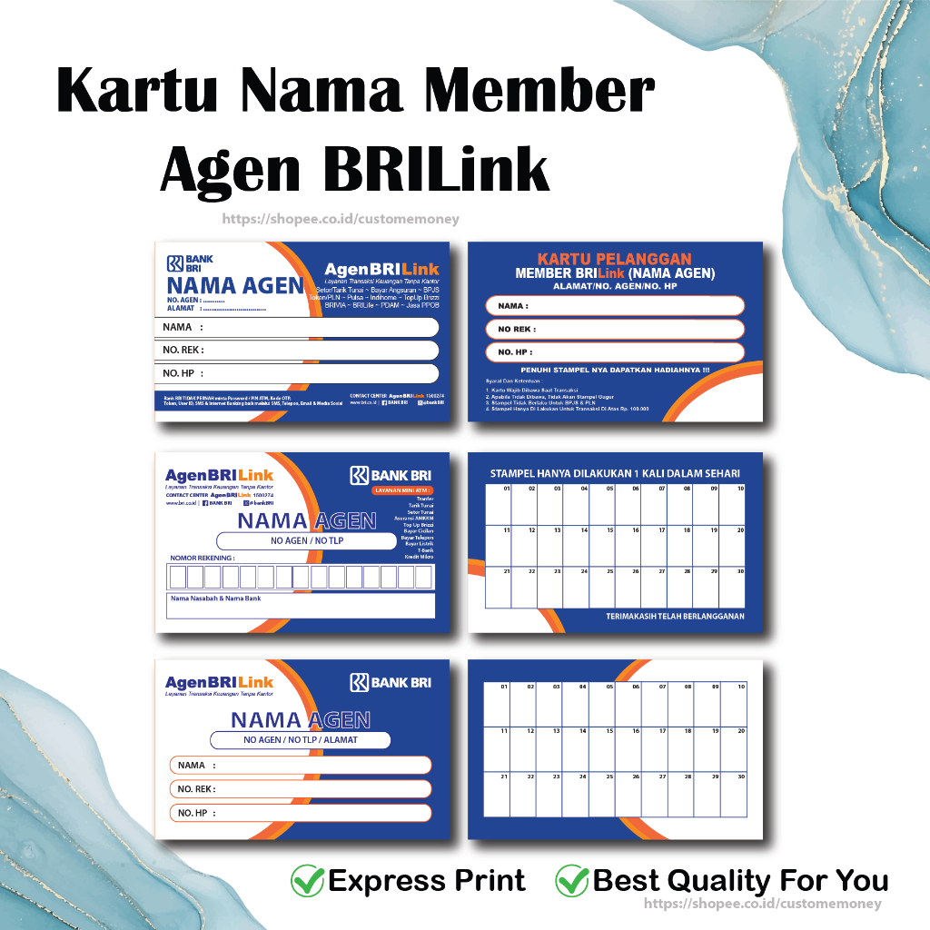 Kartu Nama Member Agen BRILINK - Kartu Pelanggan BRILINK NEW A3+ Art Carton Karton