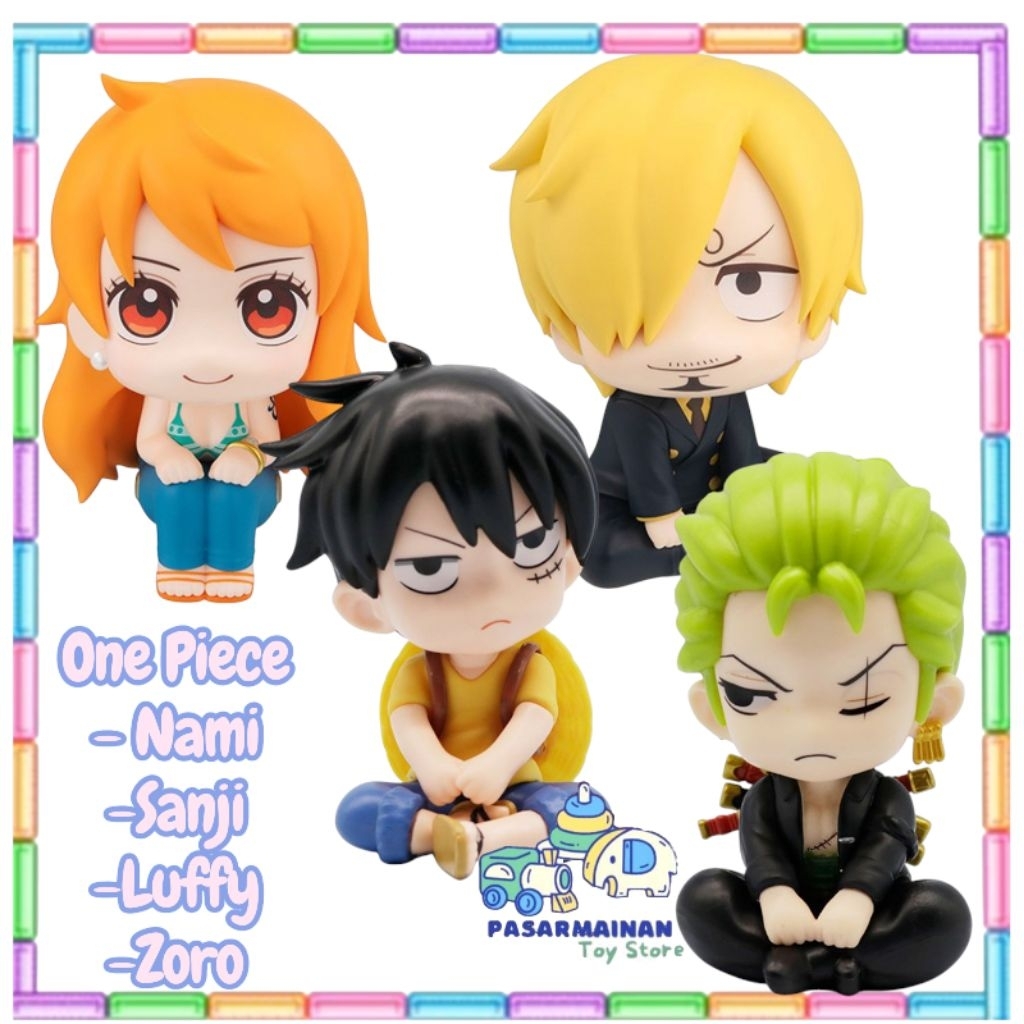 Anime Figure One Piece Luffy Zoro Nami Sanji Sitting Look up Version Set 4