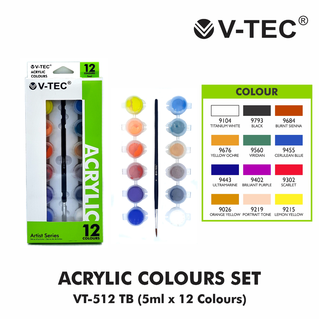 

1 SET ACRYLIC COLOUR VT-512 TUBE 12 WARNA V-TEC / CAT AKRILIK SET
