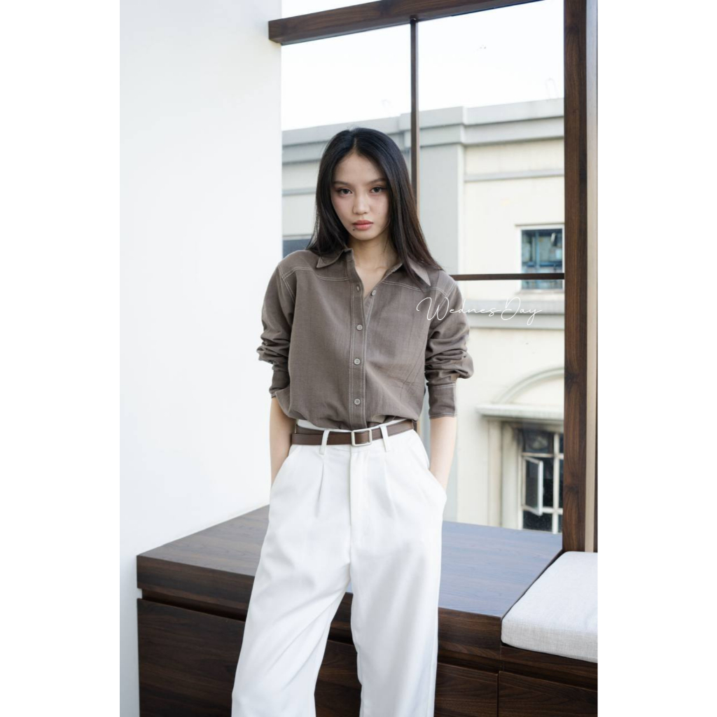[WDNSDY] Norris Shirt - Oversize Linen Shirt - Atasan Wanita Lengan Panjang