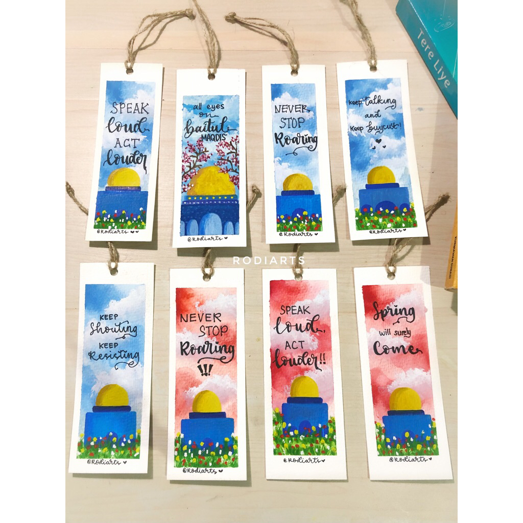 

HANDMADE BOOKMARK/PEMBATAS BUKU LUKIS (KABAH NABAWI AL-AQSA PALESTINA ZAITUN)