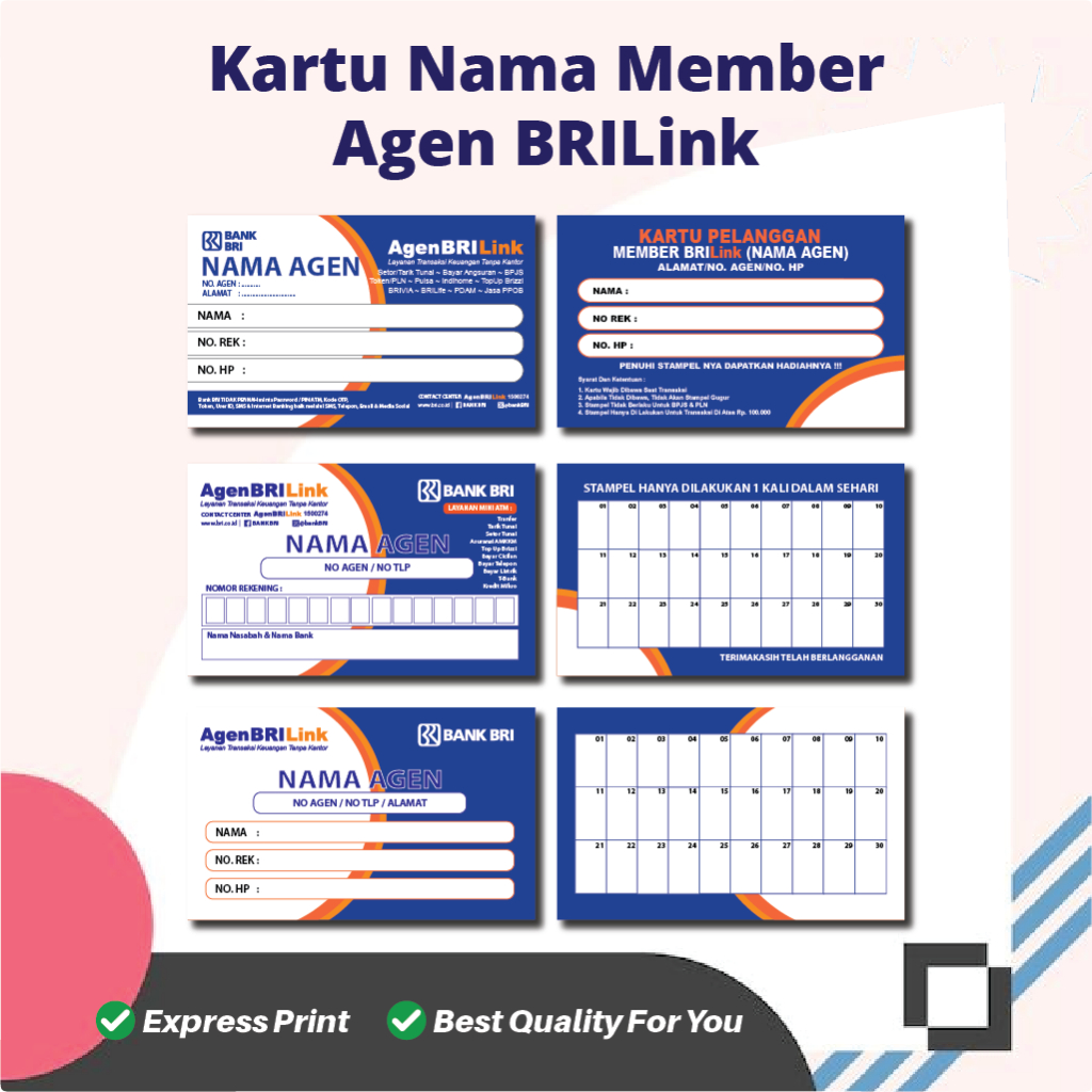 

Kartu Nama Member Agen BRILINK - Kartu Pelanggan BRILINK NEW A3+ Art Carton Karton