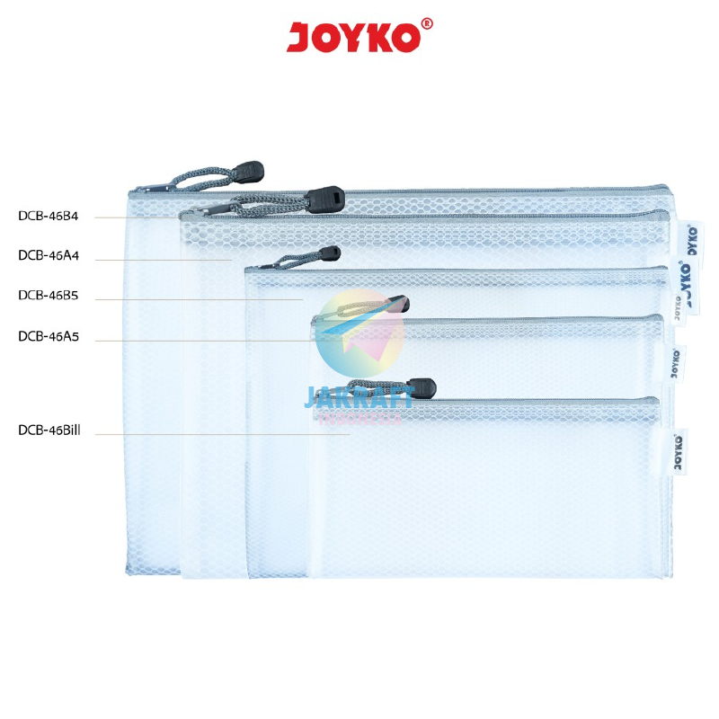 (1 Pcs) Document Bag Jaring Zipper JOYKO DCB-46 Bill / A5 / B5 / A4 / B4 Dompet PVC Putih Semi Clear