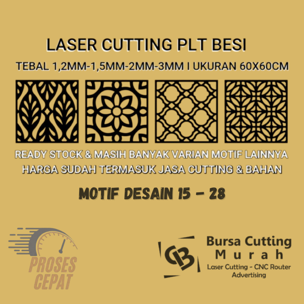 Laser Cutting Plat Besi Ukuran 60cmx60cm / Ornament Pagar Cutting Laser CNC Router Partisi Plafon Un