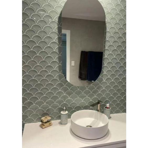 Keramik Lantai Dinding Fish Scales Mermaid Tail Dekorasi Interior Café Dapur Kamar Mandi Hijau Sage 