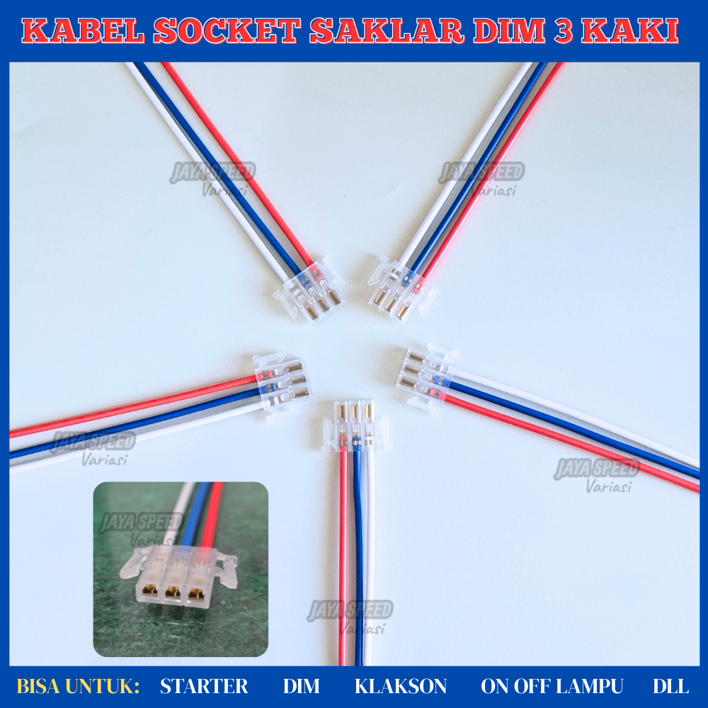 JS GROSIR Soket Saklar 3 Kabel / Kabel Socket 3 Pin Dim Starter Klakson Lampu Motor Full Tembaga