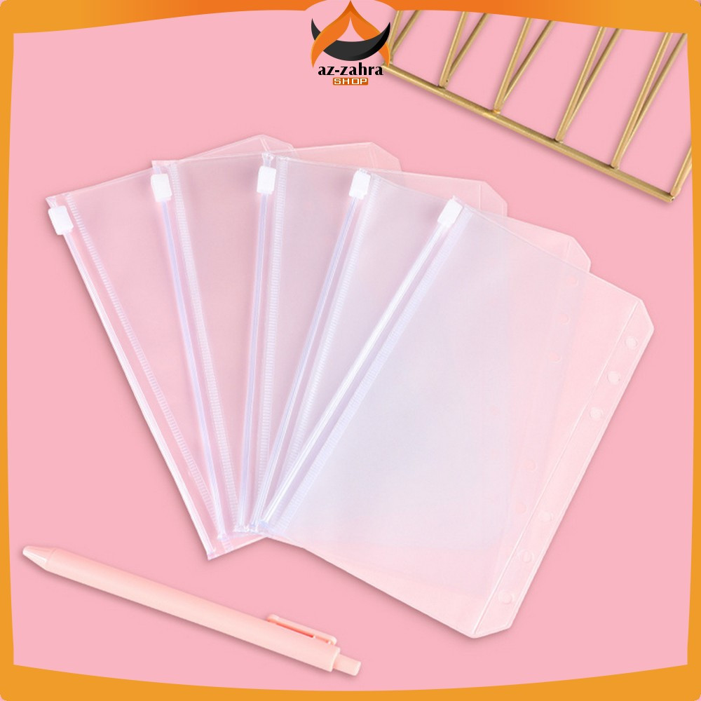 

Transparent Hand Book Bags Ziplock 6 Hole / Zipper Pocket Binder A6 Transparent Pouch Tempat Uang Az Zahra Shop C1105