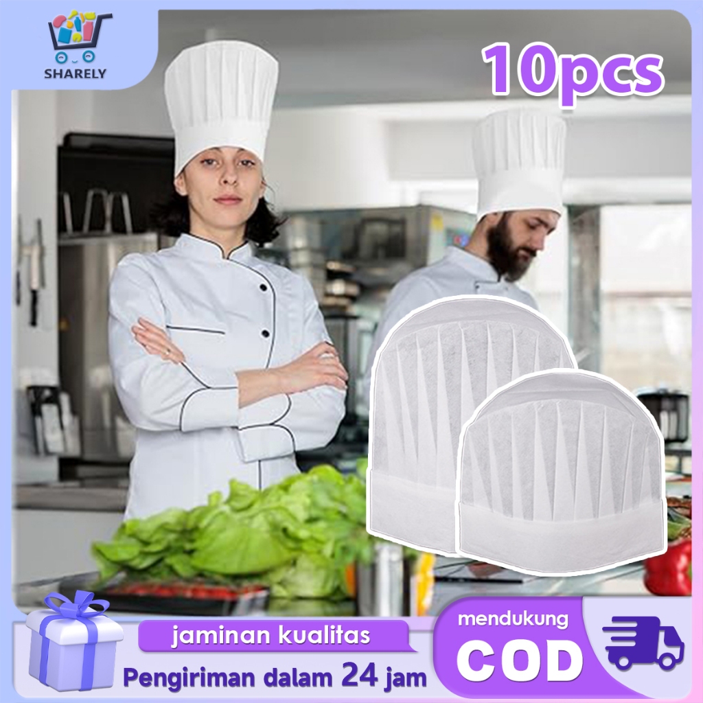 10pcs Topi Koki Chef Sekali Pakai Topi Masak Dapur Topi Chef Kain Bukan Tenunan Cooking Hat