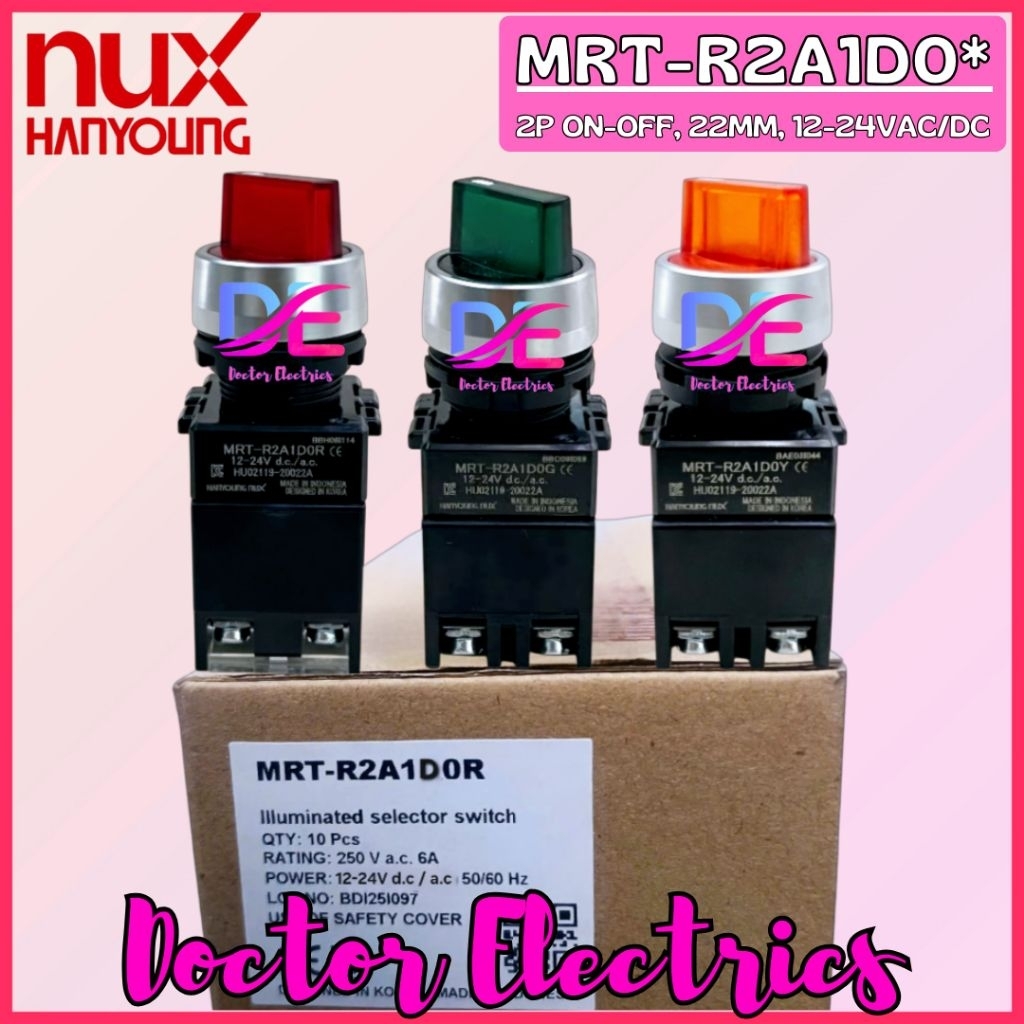 HANYOUNG NUX SELEKTOR SELECTOR SWITCH WITH LAMP LAMPU 22MM 2P 2 POSISI ON-OFF MRT-R2A1D0G MRT R2A1D0