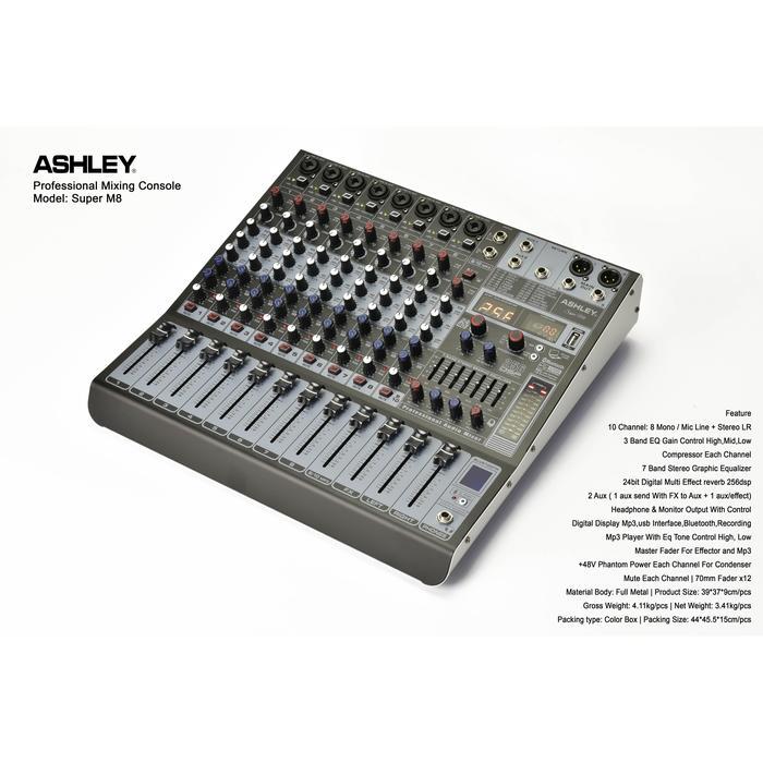 Mixer audio ashley Super m8 Original 8 Channel SuperM8 mixer ashley USB BLUETOOTH NEW MODEL