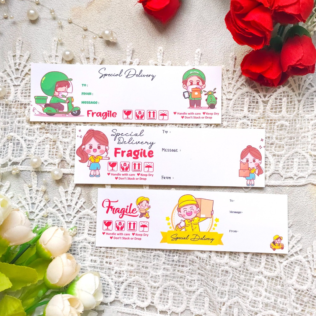 

STIKER LABEL SPECIAL DELIVERY PACKING STICKER ALAMAT PENGIRIMAN MESSAGE FRAGILE 4x13cm