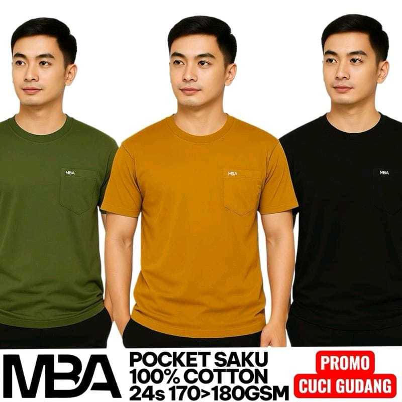 3 PCS 115 RIBU Baju Kaos Pria Pocket Saku Cotton Combed 24s Tebal & Adem Original MBA MyBlankApparel