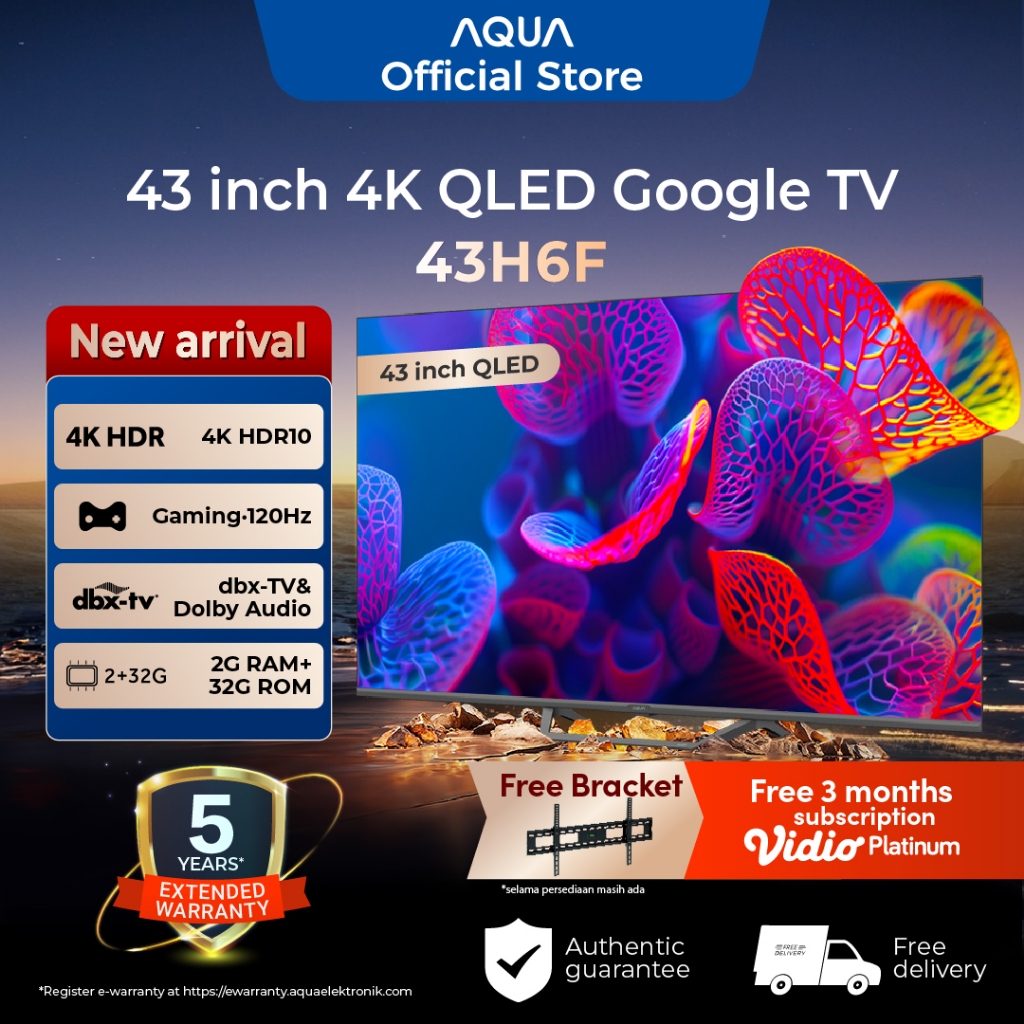 AQUA Elektronik TV 43H6F - 4K QLED - Google TV - ALLM - Google Play/Netflix/Youtube/Disney+Hotstar-R