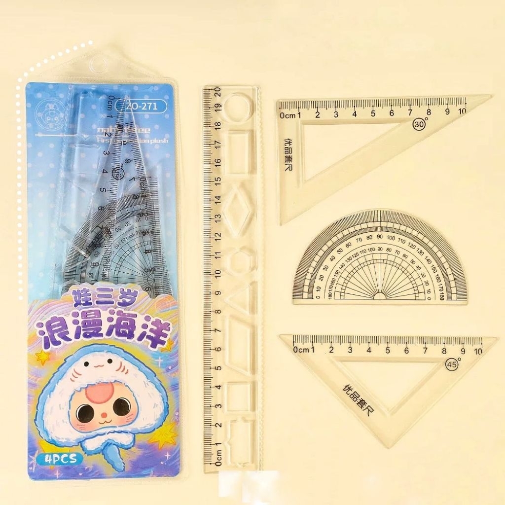 

Penggaris Set 4 Pcs Lucu Baby Three / Alat Geometri Sekolah / Ruler Set Plastik (1 Pc)
