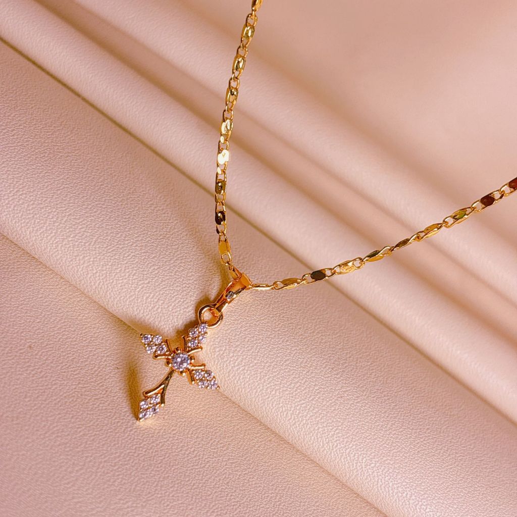 Kalung Salib Rantai Tempe Cantik Lapis Emas Anti Karat titanium Xuping panjang kalung 45 50 60 cm