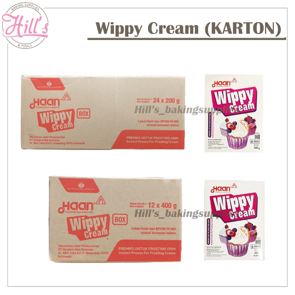 

( KARTON ) HAAN WIPPY CREAM ( 400 GR = 12 pcs ) ( 200 GR = 24 pcs ) / WHIPPING CREAM BUBUK ( isi 200gr x 2 sachet ) / WIPPING CREAM / TEPUNG WHIP KRIM 400GR 200GR HARGA DUS
