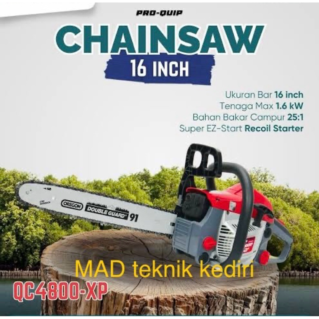 Mesin gergaji kayu Chainsaw mini 16” PROQUIP QC4800XP 16 inch rantai OREGON dan karbu WALBRO