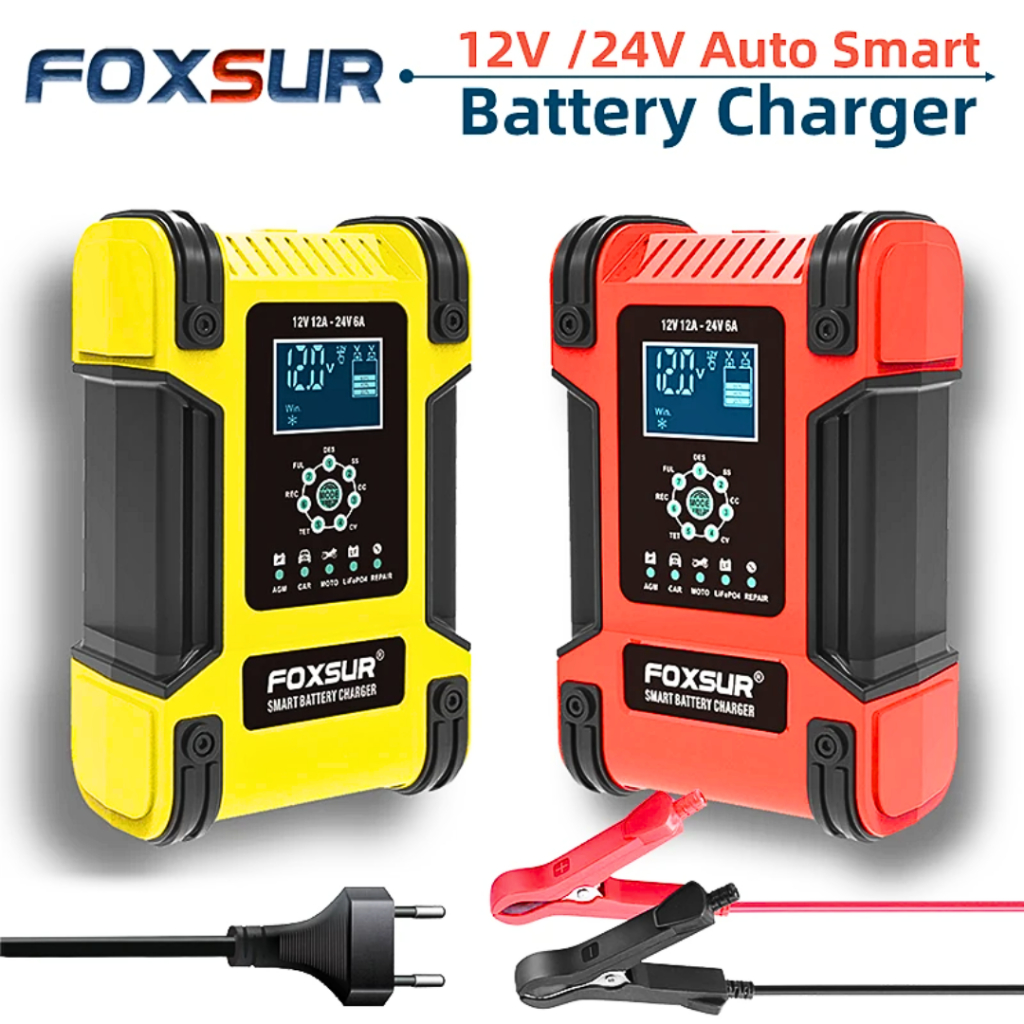 MALL FOXSUR Casan Cas Charger Aki Mobil motor 12 volt dan 24 volt 12 Ampere otomatis kering basah