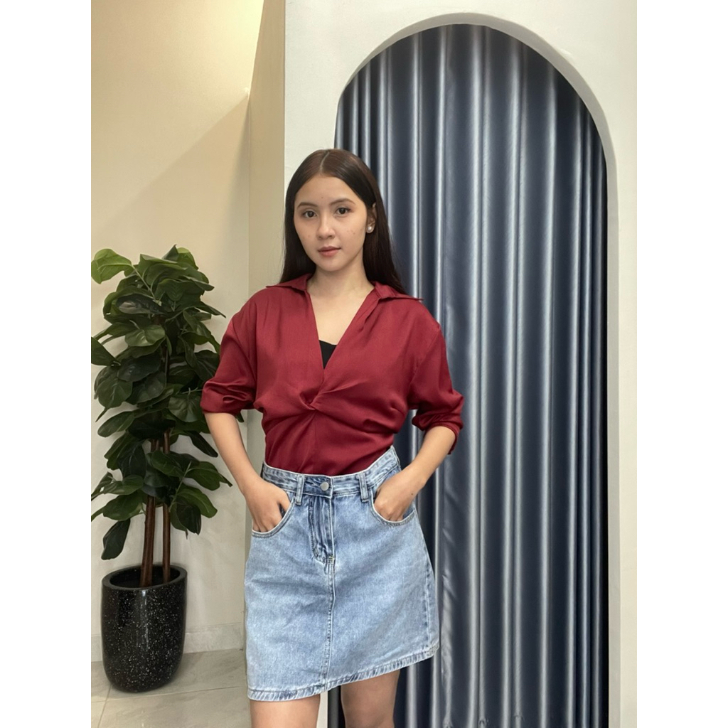 Yoora Blouse Flowday / Blouse Wanita / Fashion Wanita / Baju Wanita / Blouse Lengan Panjang Motif Ke