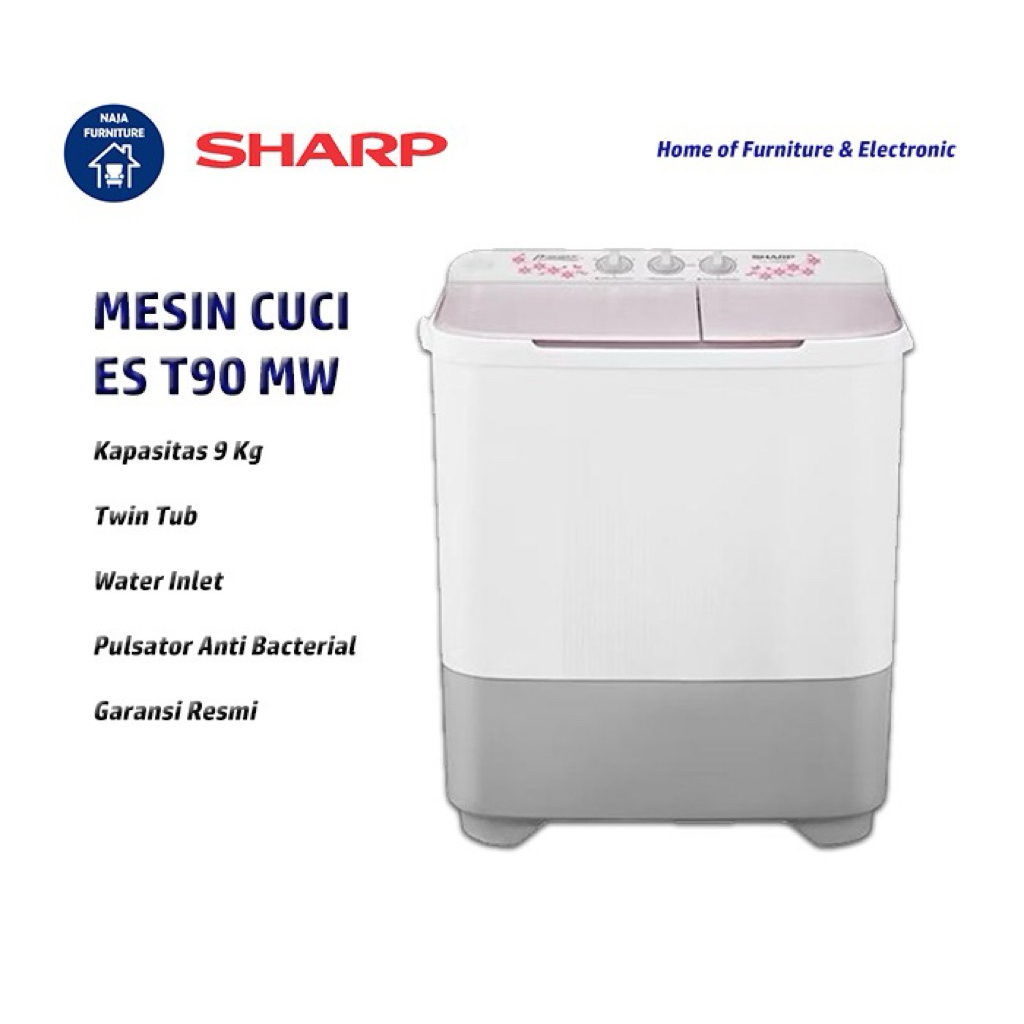SHARP Mesin Cuci 2 Tabung 9 Kg ES-T90MW | Mesin Cuci Sharp 2 Tabung 9 Kg | Sharp Mesin Cuci Twin Tub