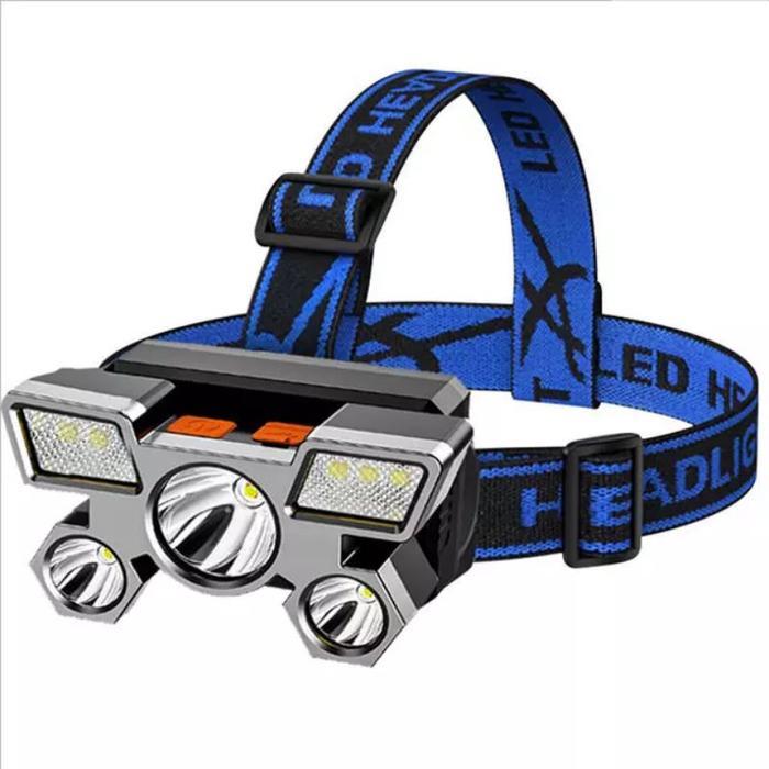 Headlamp 5 Mata Rechargeable - Senter Kepala Senter LED Headlamp LED Lampu Senter Waterproof Outdoor