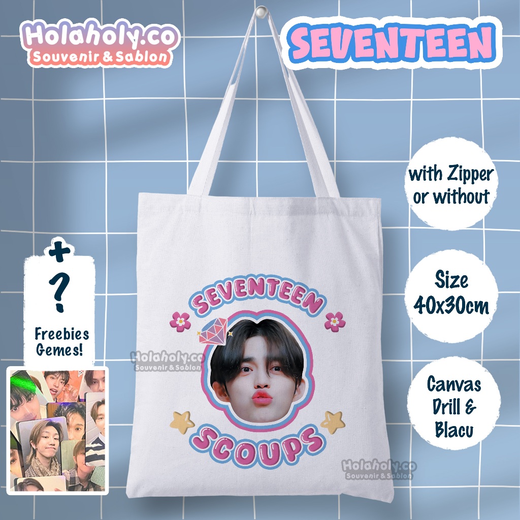 Tas Totebag SEVENTEEN Kanvas FOTO Gemes Fankit Seventeen [READY] SVT Gift Kado Kpop Korea [COD]