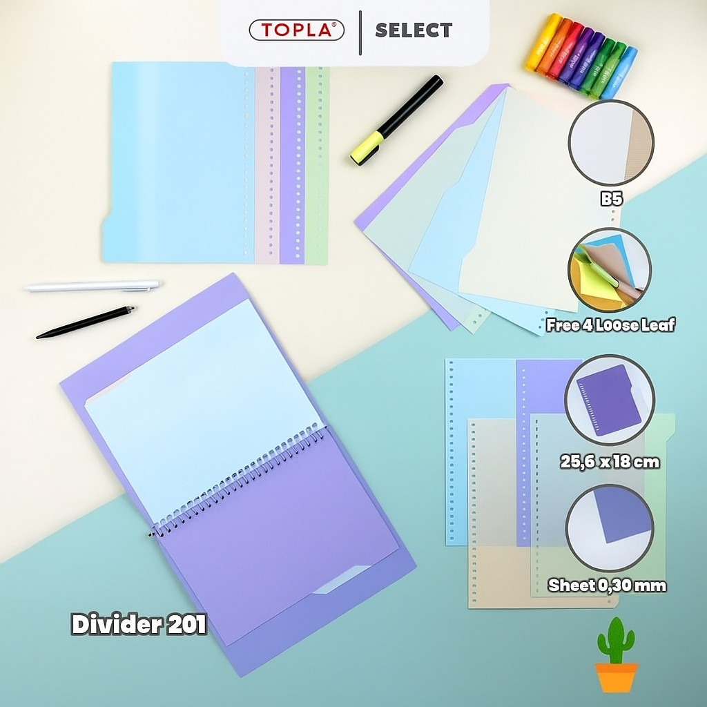 

Binder Divider pembatas binder index binder 4 Warna Pastel ukuran A5 dan B5 Topla