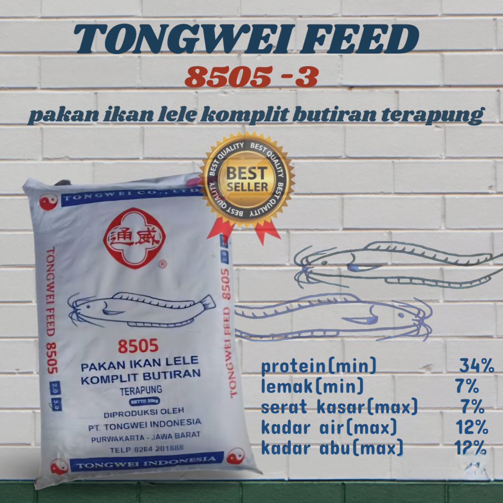 pakan ternak lele Tongwei Feed 8505-3  |  Pakan Ikan Lele pelet Terapung berkualitas Komplit Butiran