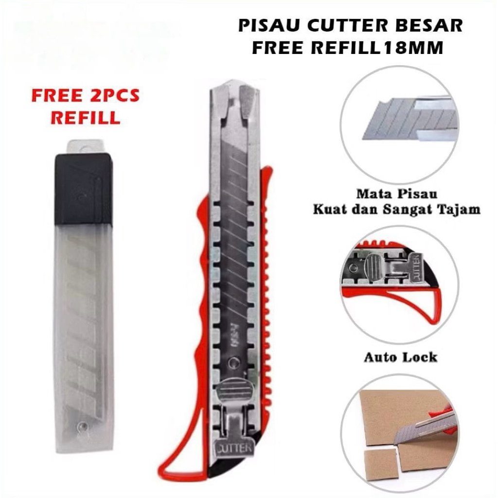 

1 Set Pisau Cutter Besar FREE Refill Cutter Pemotong Kertas Super Tajam