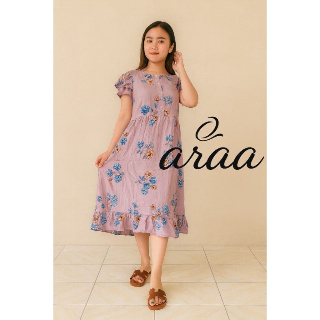 Dress Midi Wanita Motif Bunga – Long Dress Casual Elegan / Dres Rayon / Dress wanita kekinian
