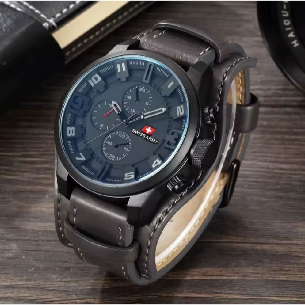 Jam Tangan Pria Anti Air Swiss Army Tahan Air Fashion Business Auto Analog
