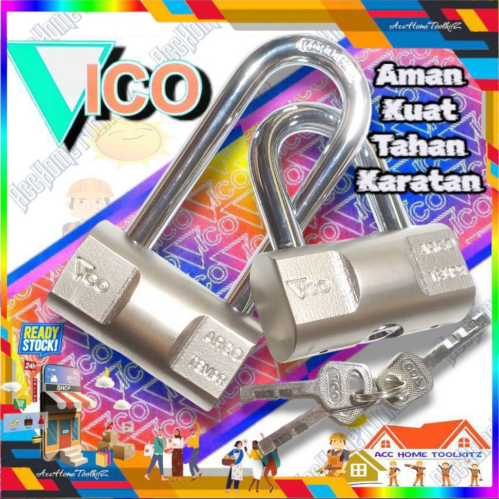 Gembok Bulat Balok Vico 40MM 50MM 60MM 30MM Panjang Pendek Putih HPP PJG PDK Pengaman Key Padlock An