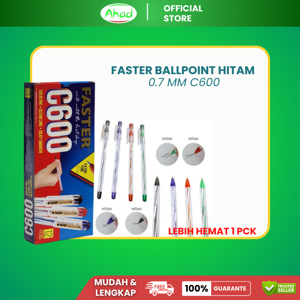 

Pulpen Faster C600 Hitam 0.7 | Ballpoint Bolpen Pena 1 Pack 12 PCS | Pulpen Hitam | Pulpen Satuan