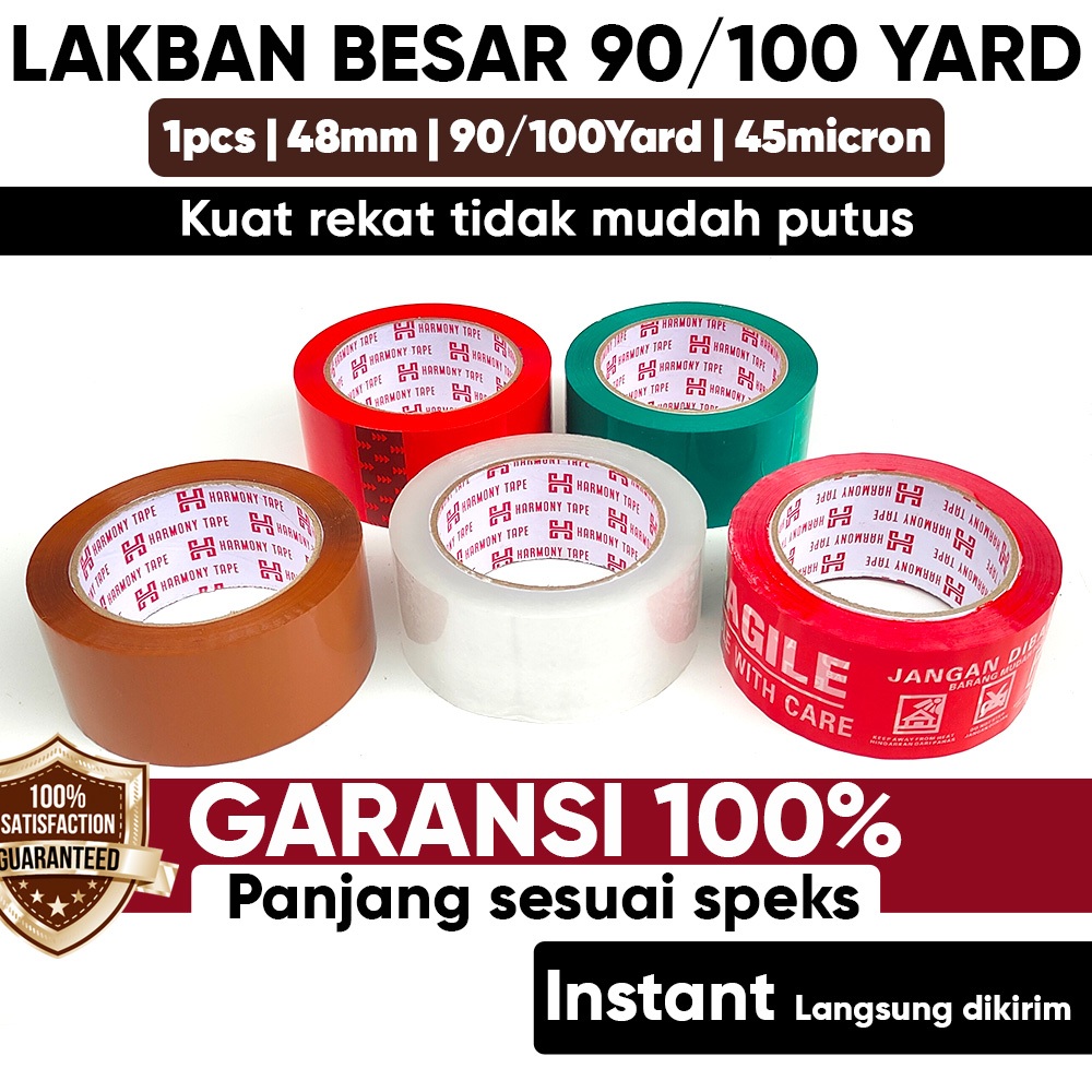 

Harmony Lakban Besar 48mm Panjang 90 Yard / 100 Yard Sleman Jogja | Lakban Warna Bening Coklat Merah Hijau & Fragile