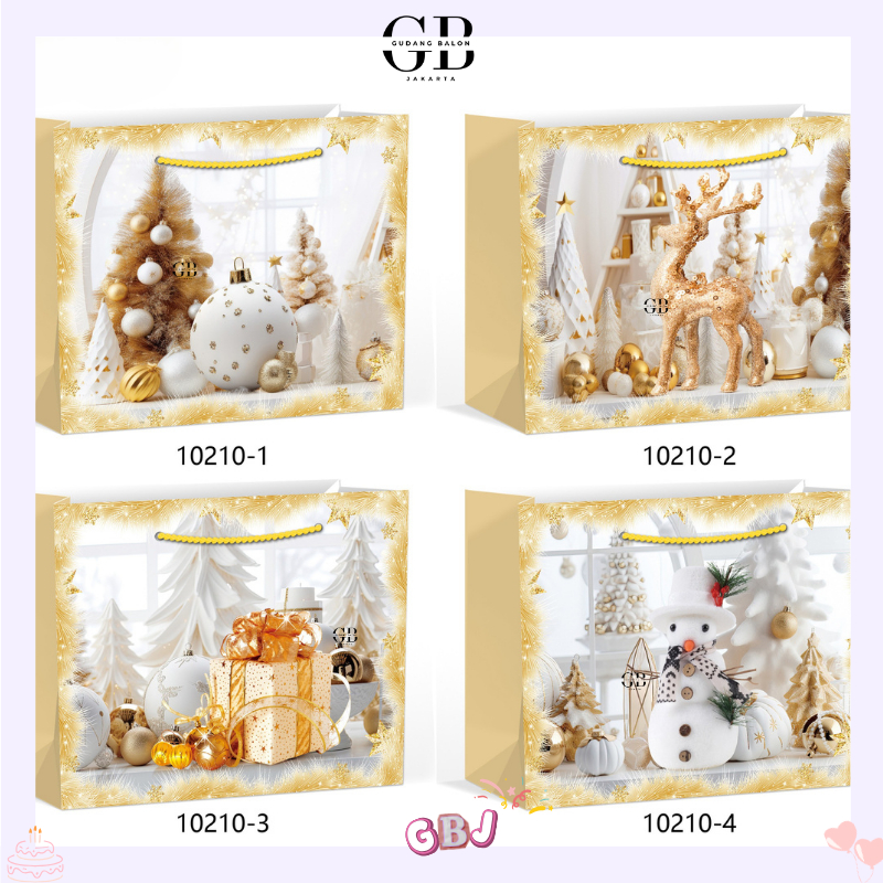 

GBJ - Paper Bag Natal Classy Gold Embossed / Goodie Bag Christmas