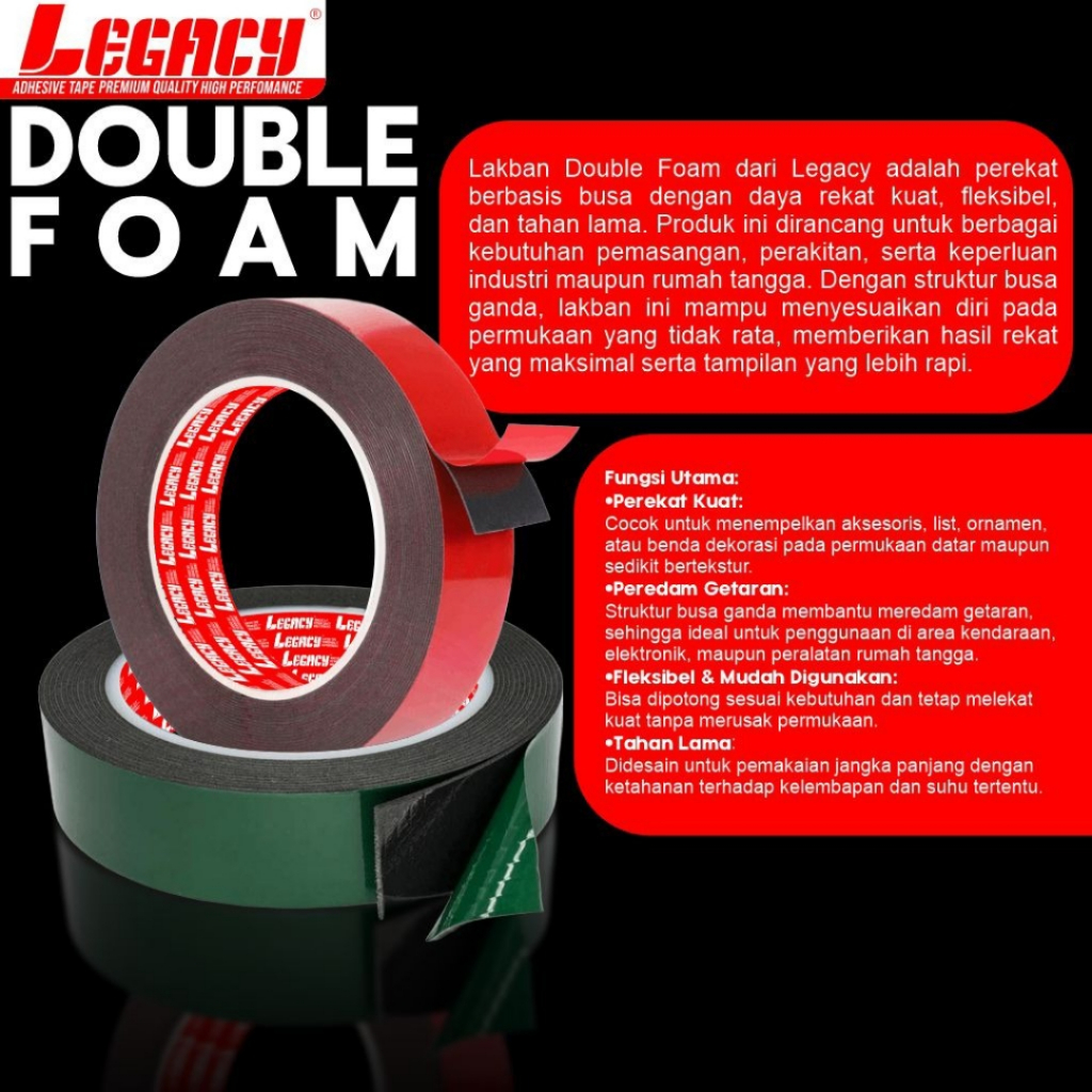 Double Tape / Double Foam Tape Hijau Merah Legacy Murah (1 Carton)